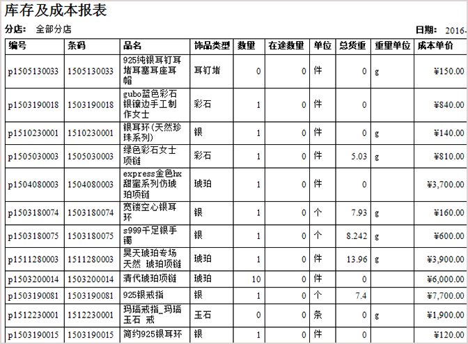 珠宝下单表格模板图片